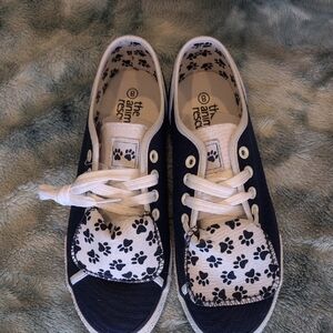 Navy and White Paw Print Sneakers